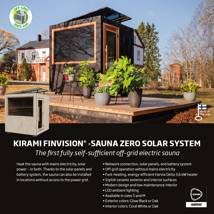 Kirami FinVision® -sauna Zero M met zonne-energiesysteem
